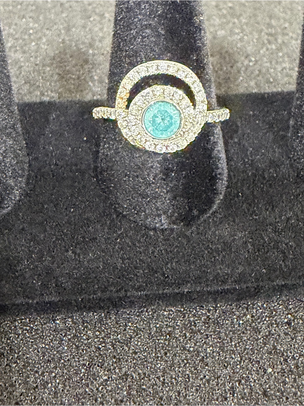Gold Halo Ring with Aqua Center Stone
